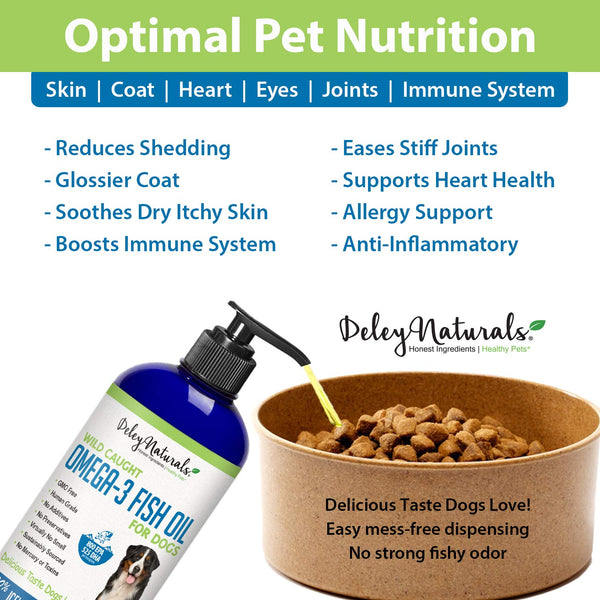 Deley Naturals Wild Caught Fish Oil for Dogs - Omega 3-6-9, GMO Free - Reduces Shedding, Supports Skin, Coat, Joints, Heart, Brain, Immune System - Highest EPA & DHA Potency - Only Ingredient is Fish
