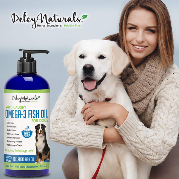 Deley Naturals Wild Caught Fish Oil for Dogs - Omega 3-6-9, GMO Free - Reduces Shedding, Supports Skin, Coat, Joints, Heart, Brain, Immune System - Highest EPA & DHA Potency - Only Ingredient is Fish